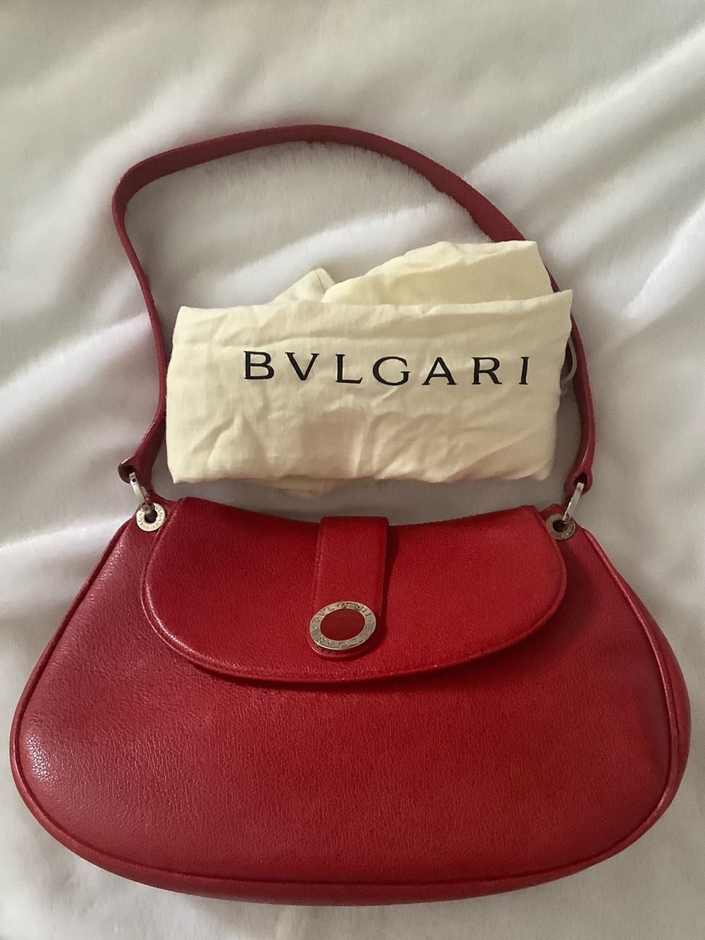 Bulgari Red Leather Shoulder Bag with Signature Circular Hardware